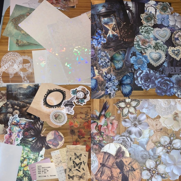 200x Junk Journal Kit Ephemera Stickers Diary Vintage Sapphire Floral Scrapbook - Picture 5 of 16